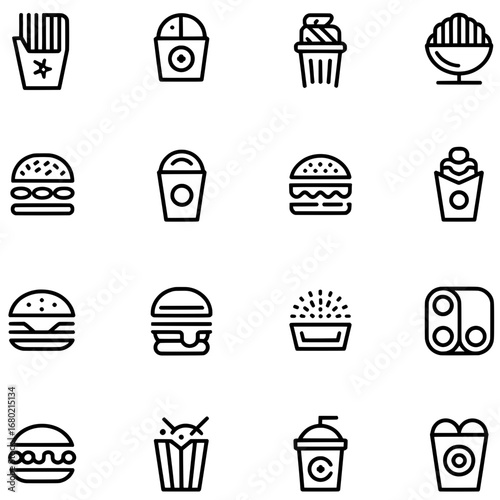 Most Common and Popular Fast food Restaurant Icon Sheet
