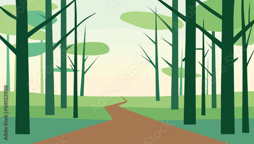 Serene forest path illustration vector graphic scalable for nature and outdoor themes