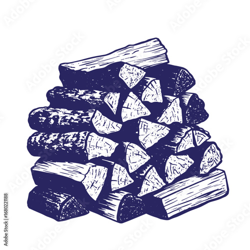 Hand drawn woodpile illustration perfect for cozy winter themes or outdoor design projects