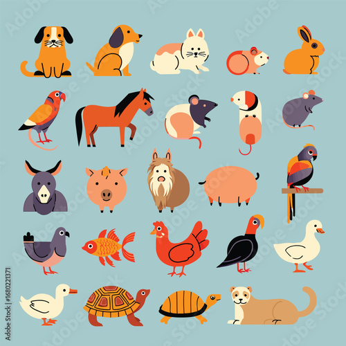 Diverse collection of domestic and farm animals horse