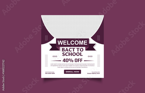 Back to School Welcome Banner Design for Education with Discount Offer and Enrollment Opportunity Perfect for Social Media Promotion
