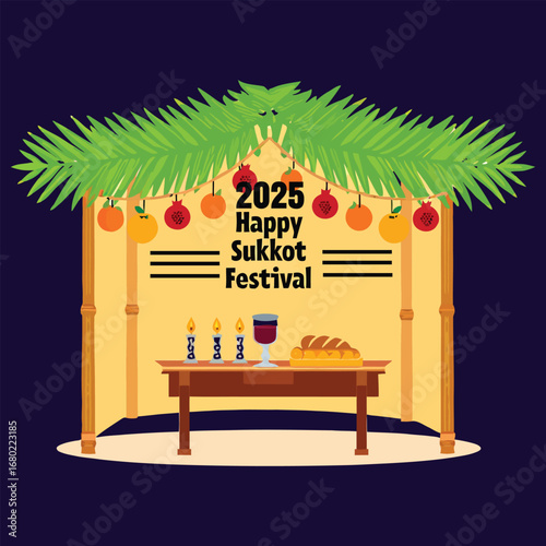 Sukkot festival celebration with food and candles Jewish holiday