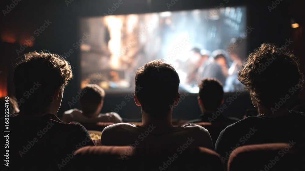 Fototapeta premium Captivating scene: People engrossed in a film, experiencing cinematic storytelling