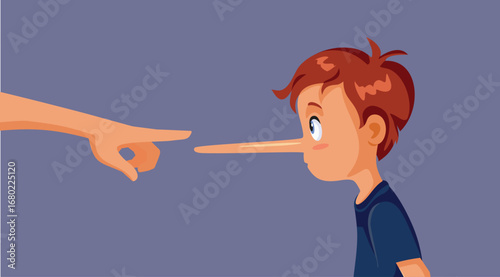 Parent Pointing out Child Lies Vector Concept Illustration. Little kid being scolding for being  a manipulative iar          
