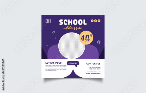 School Admission Flyer Design with Forty Percent Off Offer Modern Educational Promotion Template for Social Media and Print