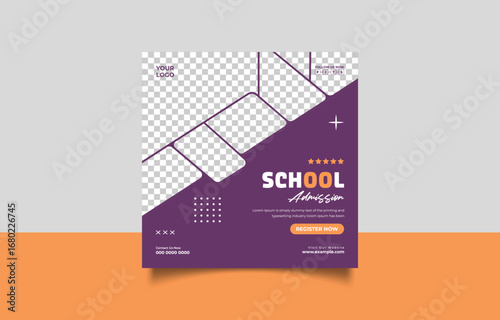 School Admission Social Media Post Template Design with Photo Placeholders and Register Now Button for Engaging Content Promotion