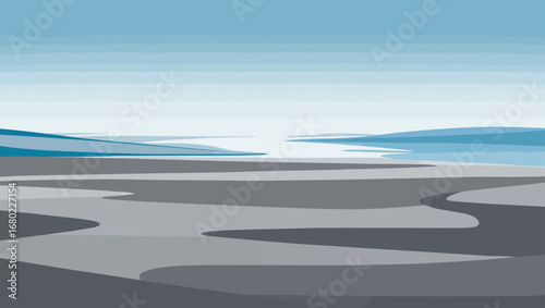 Serene ocean waves and sandy beach vector illustration for relaxation and travel themes
