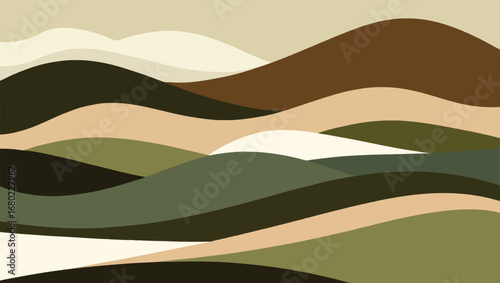 Abstract landscape illustration with earth tones and organic flowing shapes vector eps