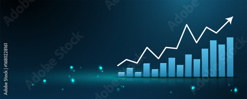 Stock market analysis graph, business and financial trends