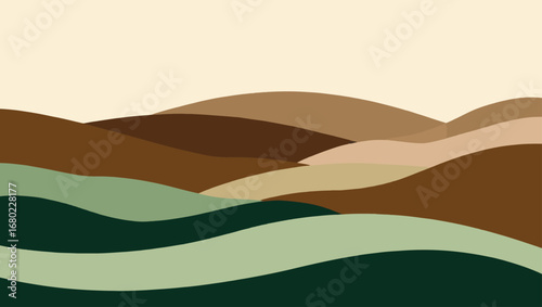 Abstract wavy landscape vector illustration calming earth tones and green hues serene natural background