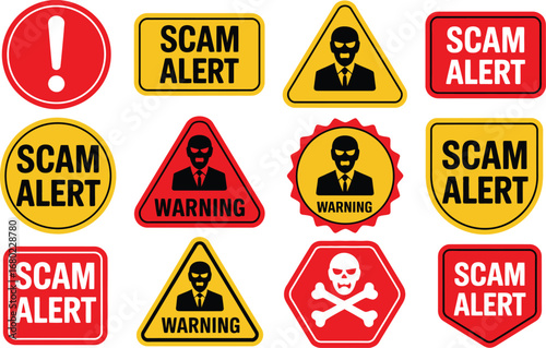 Scam alert and warning signs collection danger caution