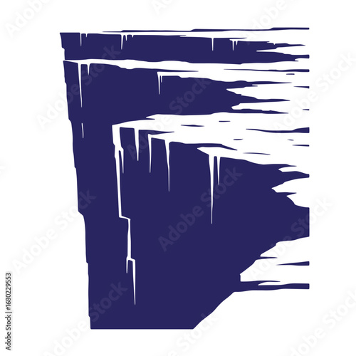Stylized illustration of a cliff face with sharp edges and a striking silhouette