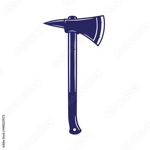 Stylized illustration of a dark blue axe on a white background for diverse applications
