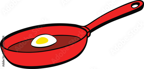 Red Frying Pan with Egg on Transparent Background