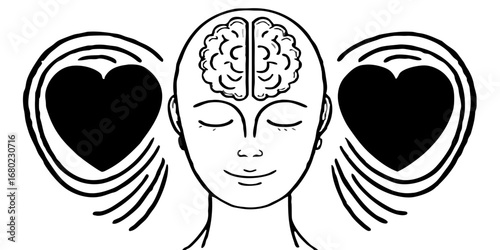 Illustration of a person with a brain and two hearts representing balance and emotional intelligence