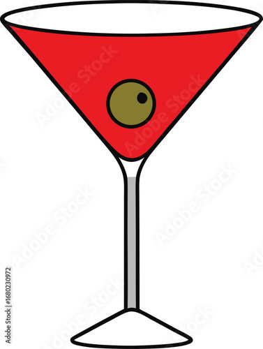 Red Martini Glass Olive on Transparent Background