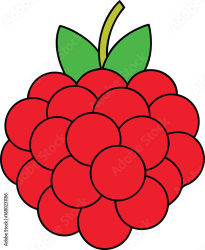 Red Raspberry Berry Bunch on Transparent Background