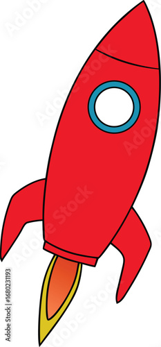 Red Rocket Ship Cartoon on Transparent Background