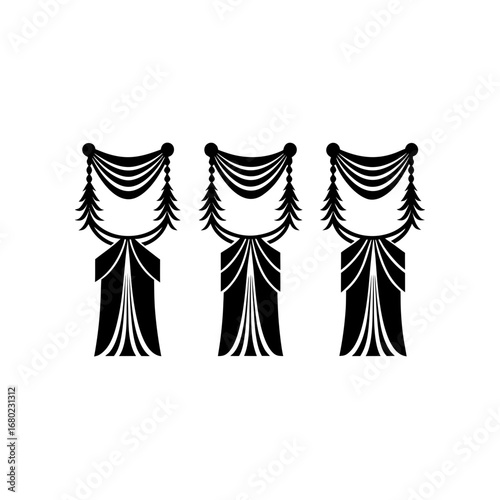3 different braided fabric cascade curtain silhouette