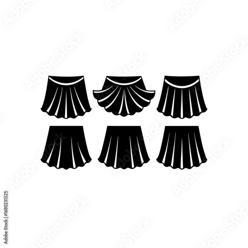6 different box pleat valance silhouette vector icons