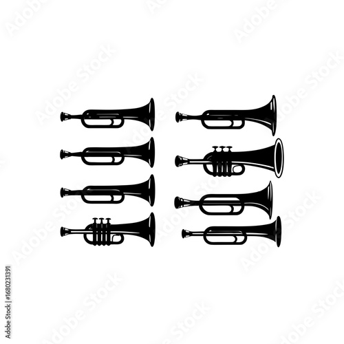 8 different bugle silhouette vector icons set