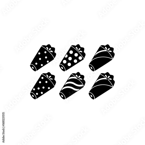 6 different cannoli pastry silhouette vector icons