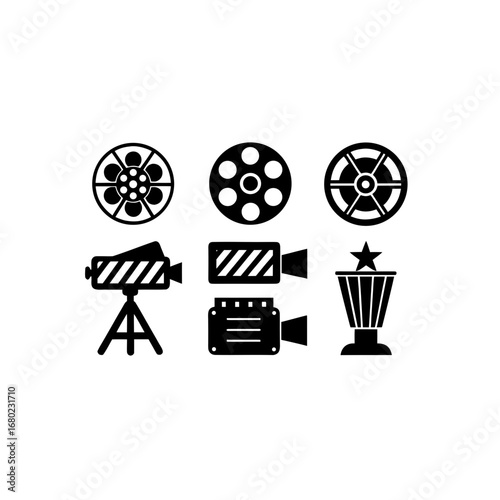 6 different cinema silhouette vector icons set