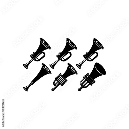 6 different cornet silhouette vector icons set