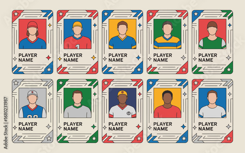 Collection of stylized player profile cards player card