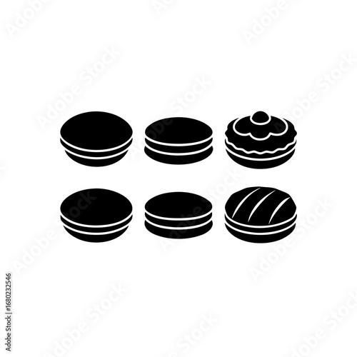 6 different dorayaki silhouette vector icons set