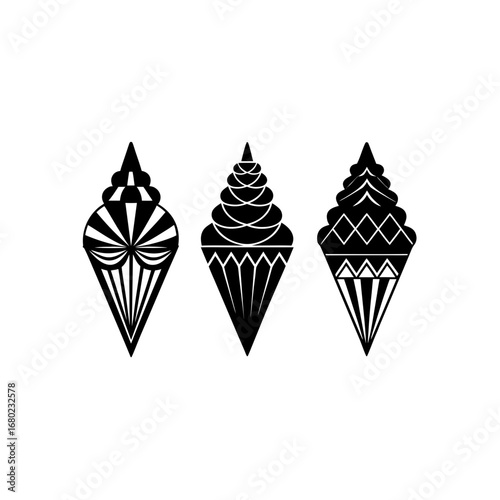 3 different double cone ornament silhouette vector