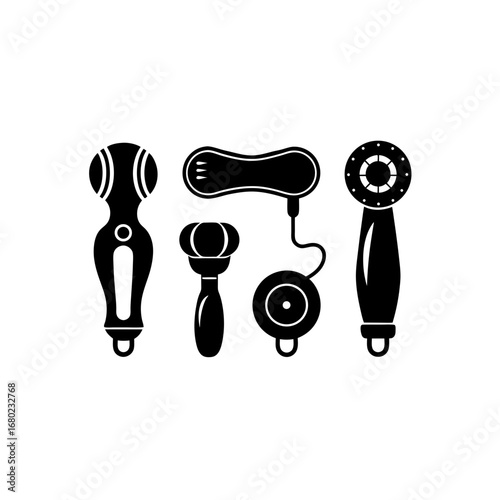 6 different electric massager silhouette vector ic