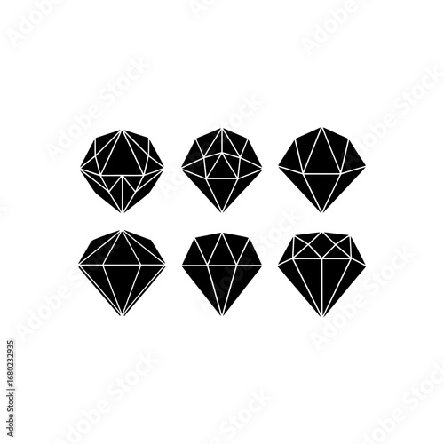 6 different faceted jewel ornament silhouette vect