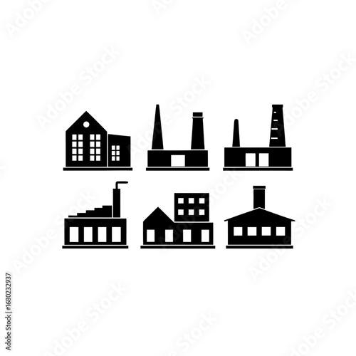 6 different factory building silhouette vector ico