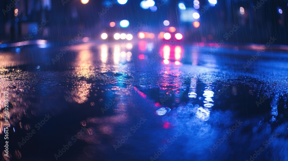 Fototapeta premium Rainy Night City Street Reflections