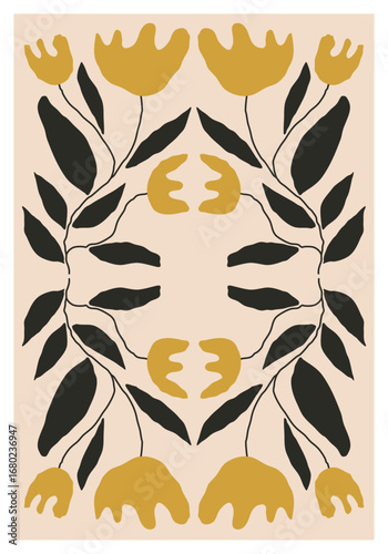Minimalist poster with abstract art botanical composition in trendy contemporary collage style