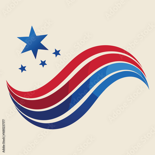 Abstract patriotic design with red white and blue waves and stars