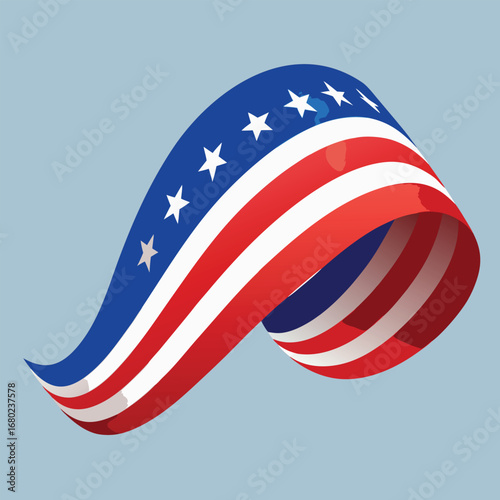 -Waving american flag with stars and stripes on a light blue background