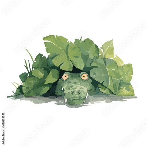 Curious Alligator Peeking from Lush Green Foliage Watching Carefully
