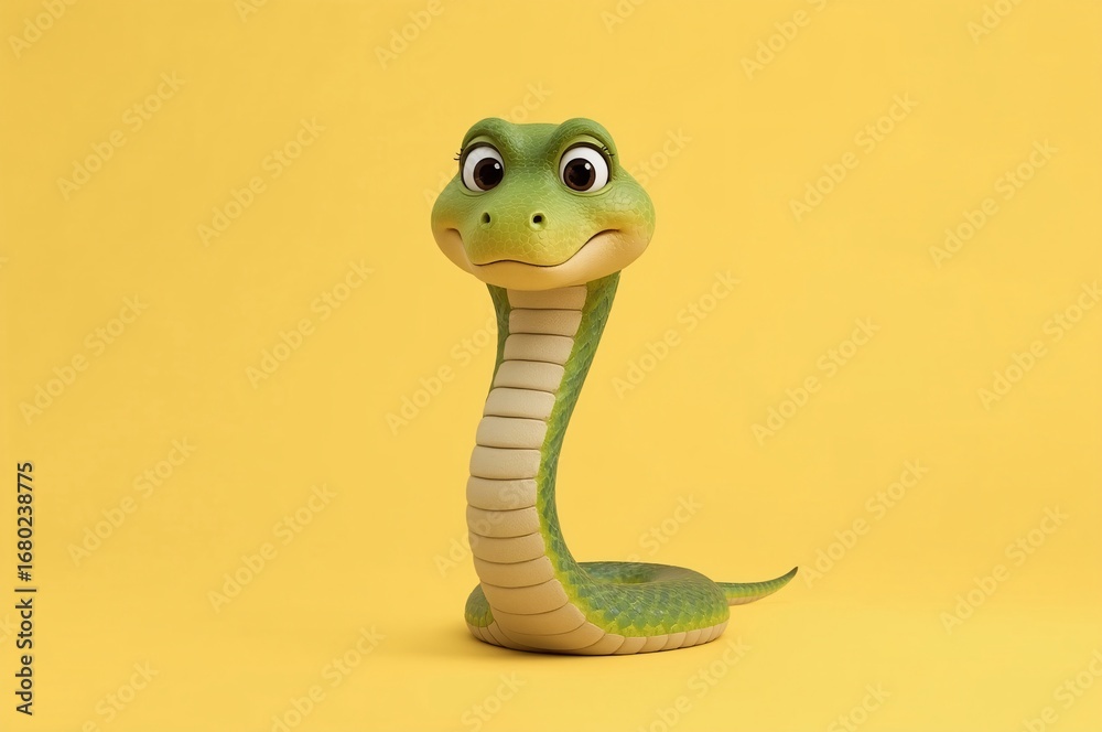 Fototapeta premium Cute cartoon snake on yellow background