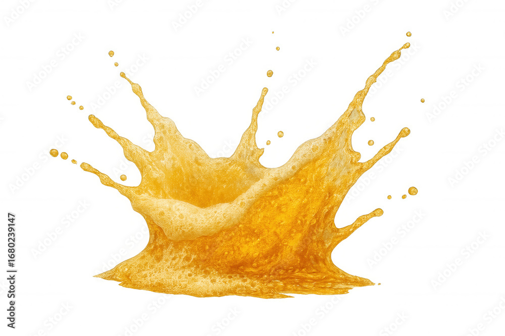 Fototapeta premium Refreshing orange juice splashing, creating a dynamic crown-like shape, isolated on a transparent background