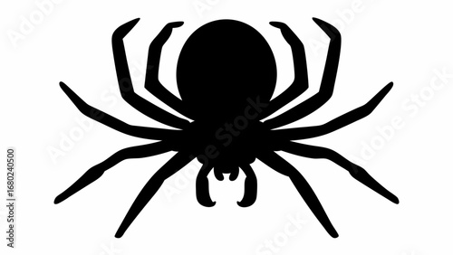 Silhouette of a spider with eight legs and two mandibles on a white background in a simple style