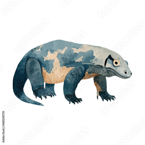 Detailed Illustration of a Komodo Dragon with Textured Blue and Tan Skin