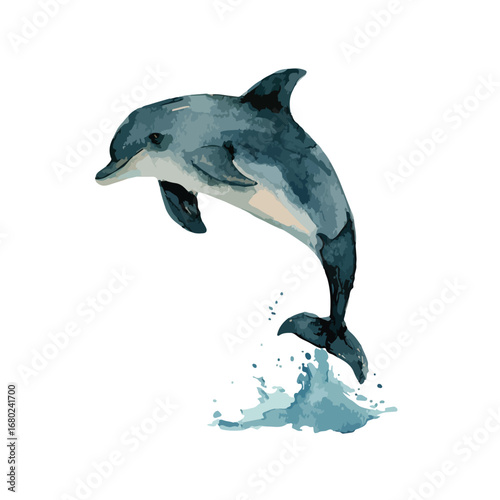 Leaping Dolphin with Splashing Water Artistic BlueGrey Marine Mammal Illustration