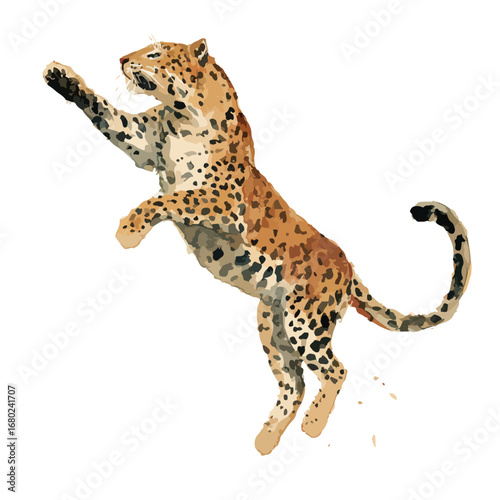 Leaping Leopard A dynamic vector illustration of a spotted feline in midair