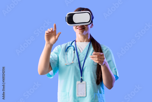 Female doctor using VR glas...