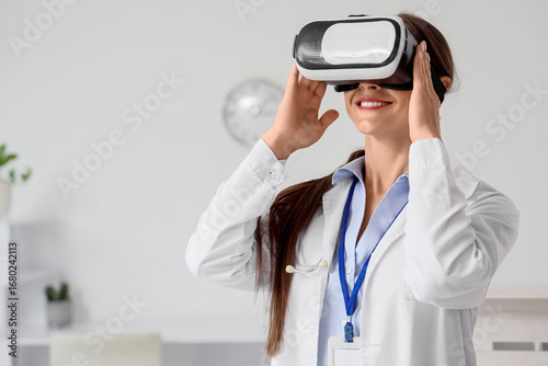 Female doctor in VR glasses...