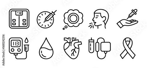 Diabetes and health related icons representing medical conditions and treatment options available now vector