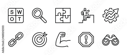Business strategy and planning icons representing growth and problem solving methods tools vector