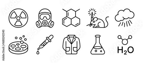 Science and laboratory equipment line icons depicting research and experimentation tools vector